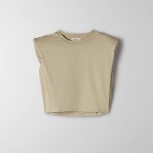 Aritzia Babaton Shoulder Pad Cropped T-Shirt, olive beige, size M